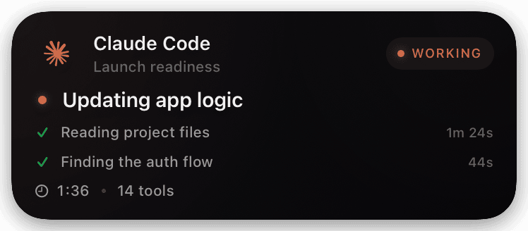 claude-code (verbose-with-timeline) Live Activity preview