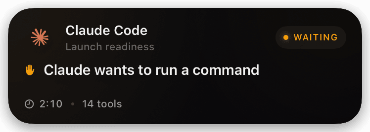 claude-code (waiting-on-permission) Live Activity preview