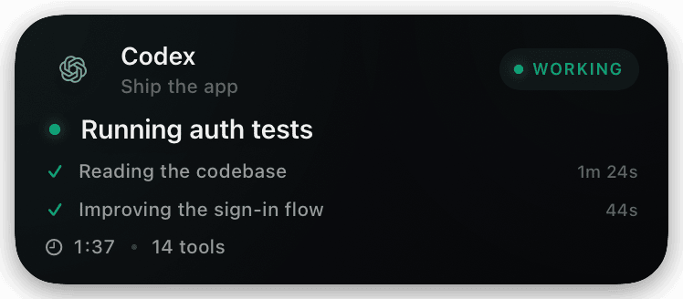 codex (verbose-with-timeline) Live Activity preview