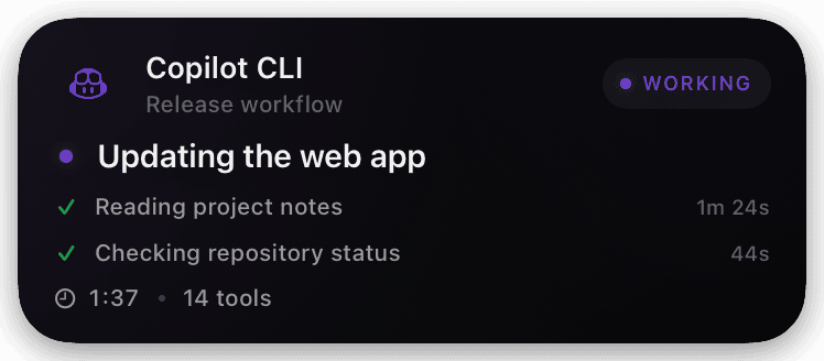 copilot (verbose-with-timeline) Live Activity preview