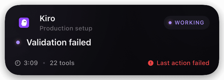 kiro (tool-failed) Live Activity preview