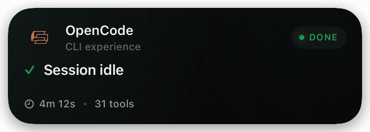 opencode (done) Live Activity preview