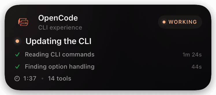 opencode (verbose-with-timeline) Live Activity preview
