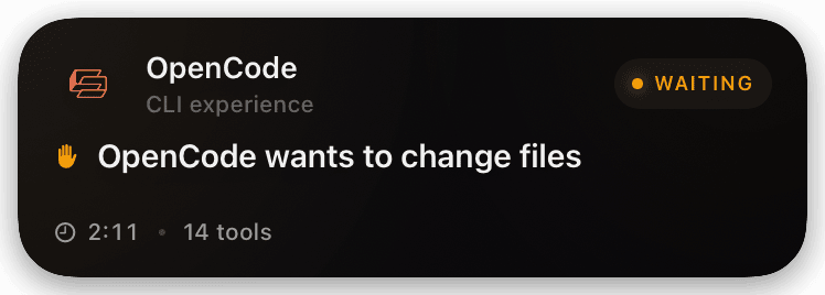opencode (waiting-on-permission) Live Activity preview
